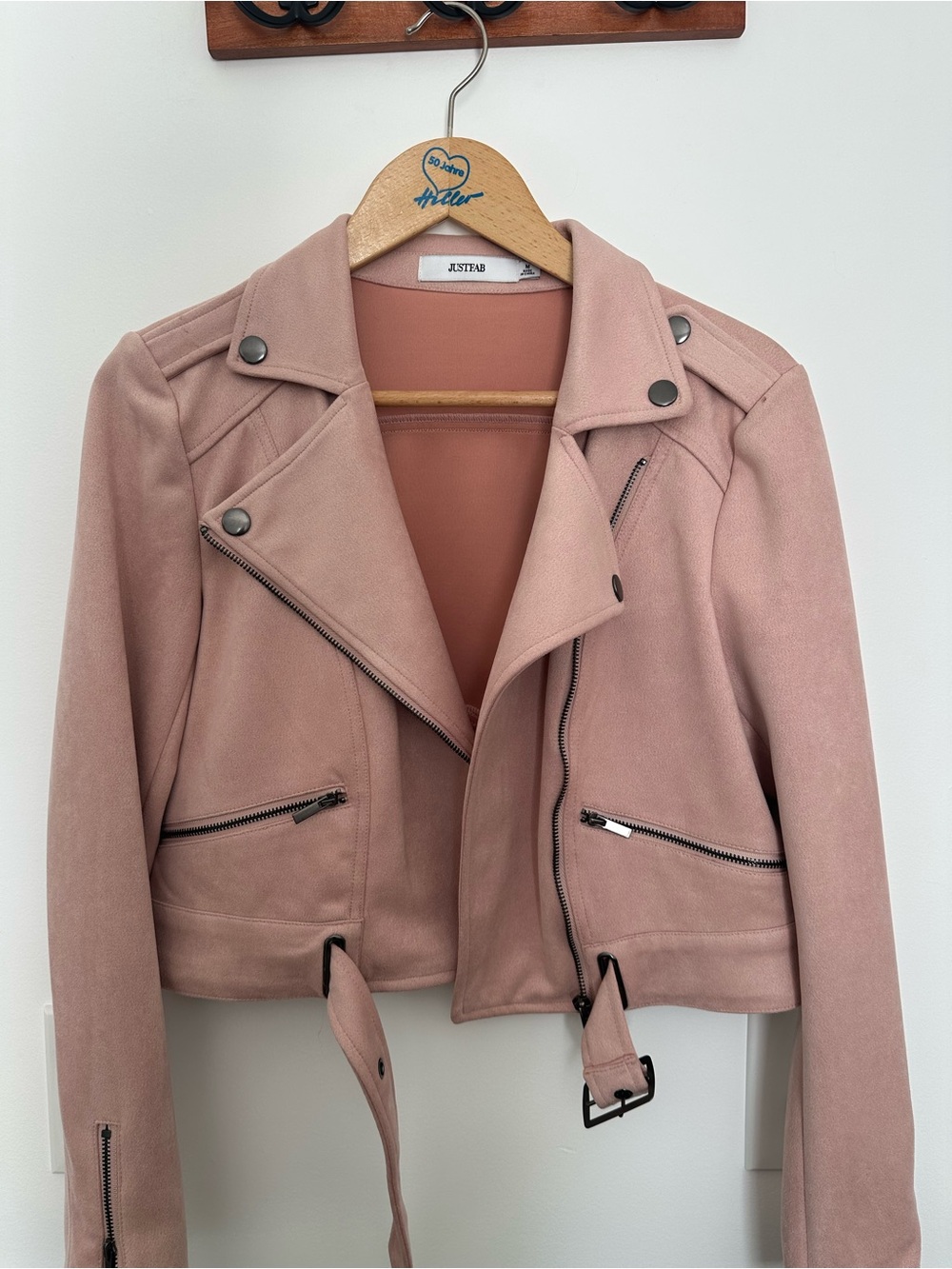 JustFab Blush Pink Faux-Suede Moto Jacket